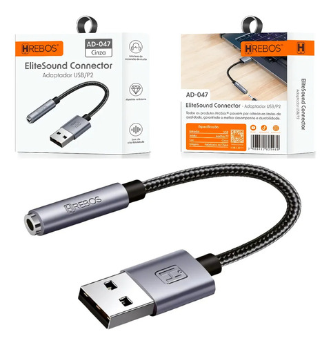 Placa De Som Elite Sound Usb P2/3 Hrebos Para Pc Notebook