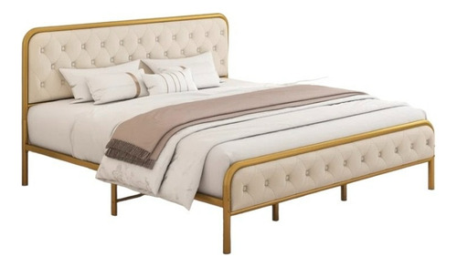 Cama Sommier Metal Dorada King Size Con Cabecera Terciopelo