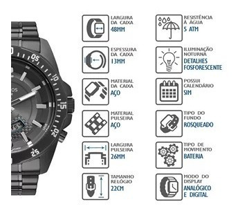 Relogio Technos Anadigi Masculino Skydiver Preto T205jm/4c