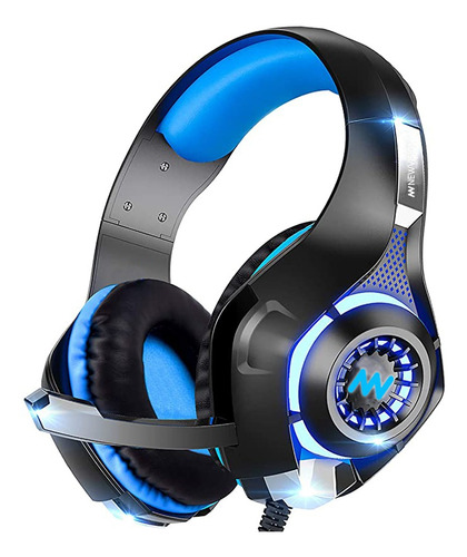 Imagen 1 de 5 de Auriculares Gamer Newvision Nw400 Negro Y Azul Con Luz Led