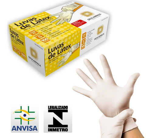 Imagem 1 de 4 de Luva Procedimento Látex Descartável C/ Pó C/100 Descarpack