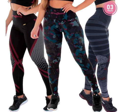 Imagem 2 de 4 de Kit 3 Leggings Mescla Sublimada Não Tem Transparencia