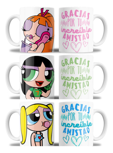 Taza Cerámica Dia Del Amigo Chicas Super Poderosas Pack X3 Blanco Las Chicas Superpoderosas X3