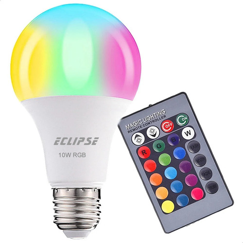 Lampara Led E27 Bulbo Colores Rgb 10w Control Remoto