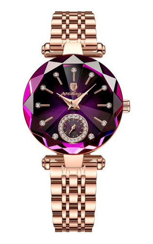 Relógio de quartzo elegante com diamantes à prova d'água Poed cor de fundo roxo