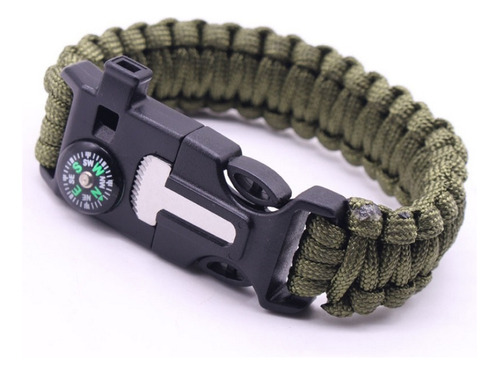 Pulsera Supervivencia Paracord Pedernal Brújula Silbato 5en1