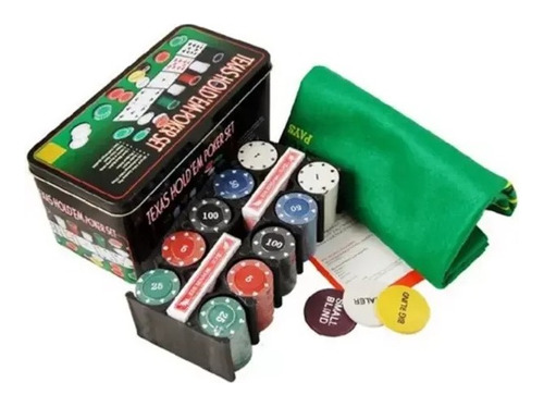 Set De Poker Tipo Casino Texas Hold Fichas Cartas Tapete 200