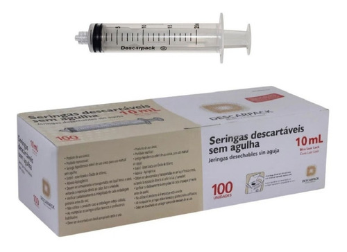 Seringa 10ml Luer Lock 100 Unidades - Descarpack