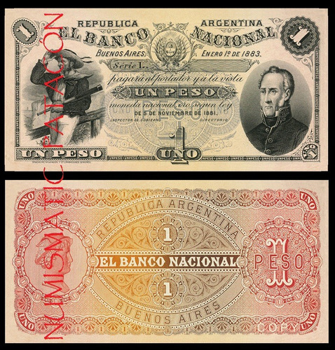 Billete 1 Pesos M N Banco Nacional 1883 /2º - Copia 694s