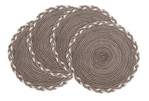 Mantel Circular Lavable Para Vajilla Marron Bordado 4 Piezas