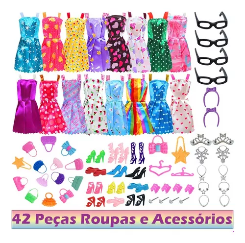 kit roupa boneca barbie 60 pecas roupinhas acessorios