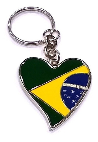 Chaveiro Bandeira Coração Do Brasil Em Metal Lindo Souvenir