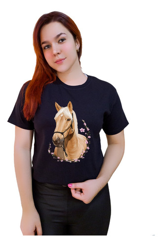 Polera Dama Estampada 100%algodon Caballo Con Flores 332