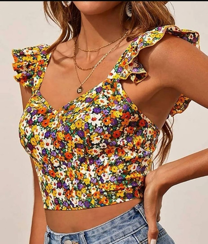  21.shein Tops De Mujeres Volante  Floral Todo Estampado 