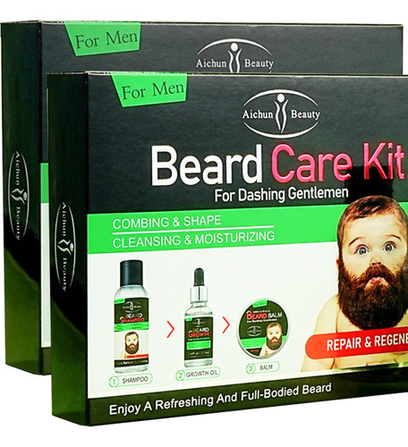 2x Beard Care Kit De Barba Aceite Barba + Bálsamo + Shampoo