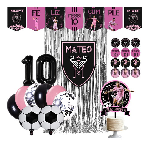 Combo Globos Messi Inter De Miami + 3 Planchas De Sticker