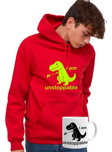 Poleron Canguro Unisex 137 Dinosaurio Imparable Flúor + Tazón 