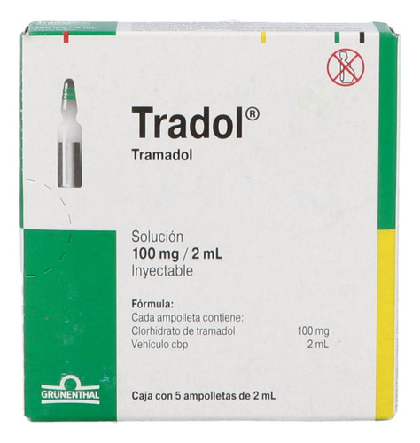 Tradol Solución Inyectable 100mg Caja Con 5 Ampolletas De 2