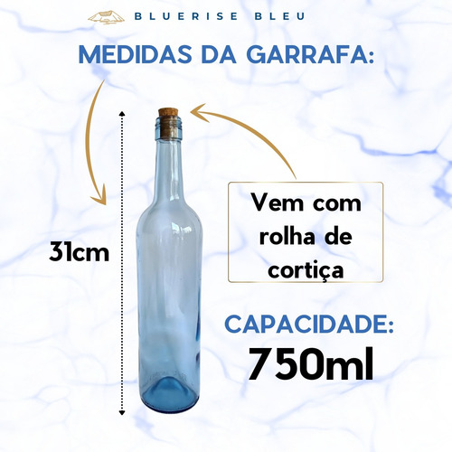 Garrafa De Vidro Azul Com Rolha 750ml Para Agua Solarizada
