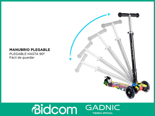 Imagen 8 de 10 de Monopatin Gadnic Reforzado Luces Led Plegable Portatil Freno