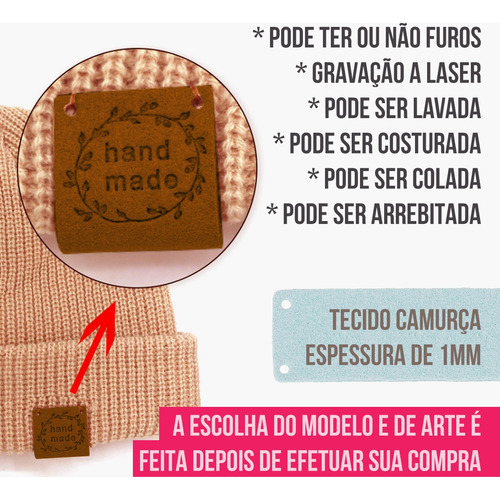 Etiquetas Crochê Couro Camurça Personalizada 150un.