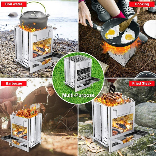 Mini Parrillero Estufa A Leña Camping Acero Inoxidable