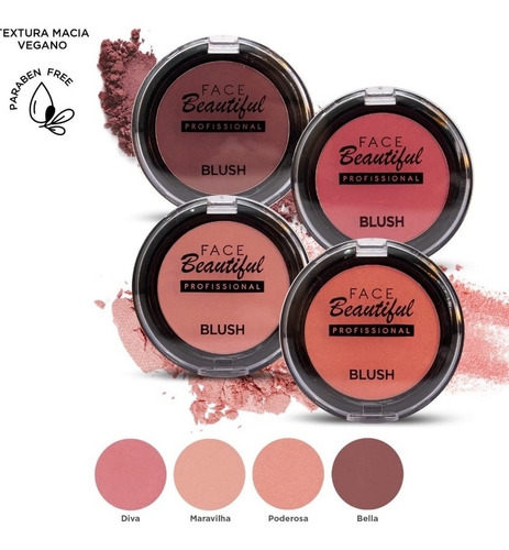 Imagem 2 de 2 de Kit Com 4 Blush Compacto Toque Aveludado Face Beautiful