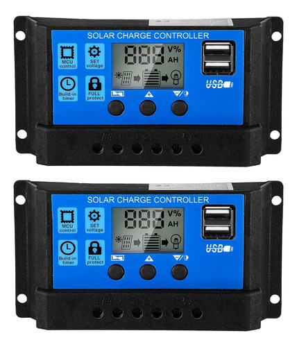 2 Controladores De Batería Solar De 12 V/24 V Carga Pantalla