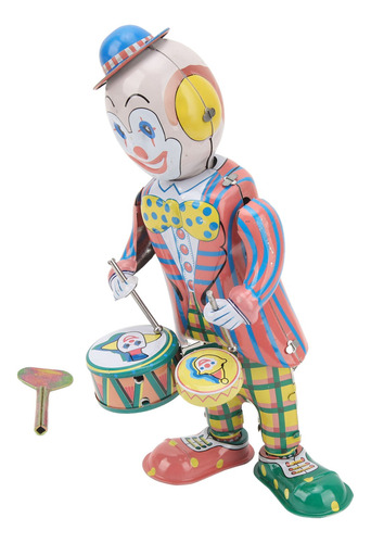 Figura Retro De Payaso Baterista Wind Up Clown, Hojalata
