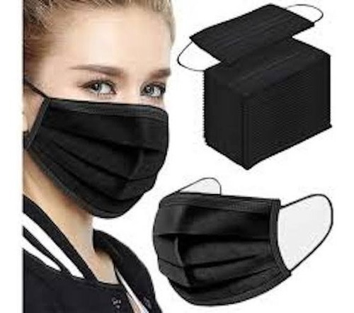 Imagen 6 de 8 de Barbijo Negro Tapaboca Descartable Anmat X50u Tricap 95 %