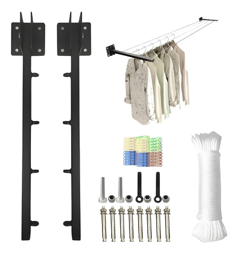 Tendedero Plegable Retráctil Ropa Reforzado Metal 20 Metros Color Negro