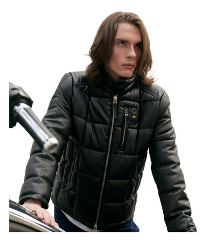 Chamarra Negro Tacto Piel Hard Soda Bl27 Moto Hombre