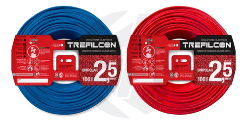 Cable Trefilcon 2.5m Pack 2 Rollos X100mts Celeste + Rojo Ea