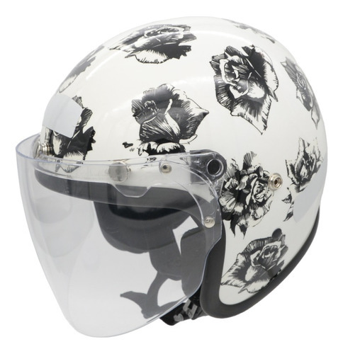 Capacete Moto Aberto Old School Retro Kraft Choper Full Face Cor Visiera Cristal Tamanho do capacete P - VESTE 55/56