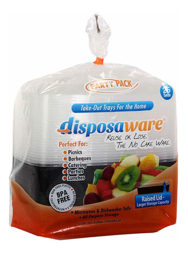 Disposaware To Go's Party Pack Take-out Contenedor 25 Ct.