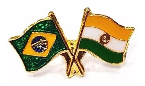 Bótom Pim Broche Bandeira Brasil X Índia Folheado A Ouro