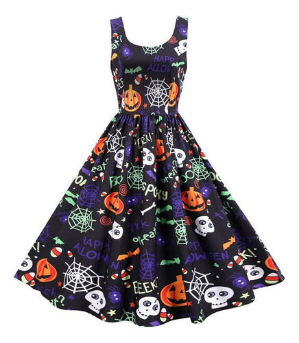 Vestido De Cóctel Vintage Con Calavera De Azúcar Para Mujer