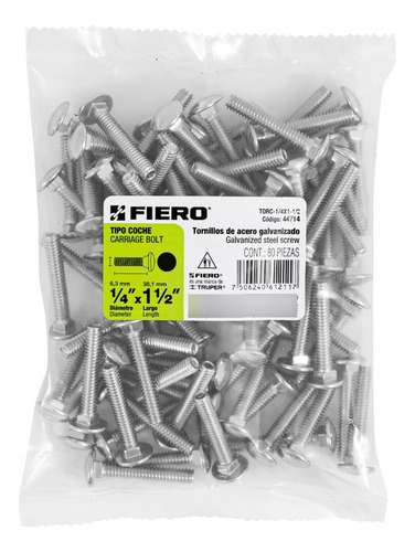 Bolsa Con 80 Tornillos 1/4 X 1-1/2 Tipo Coche, Fiero