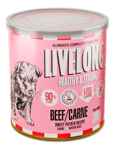 Ração Úmida Para Cães Livelong Natural Sabor Carne Lata 300g