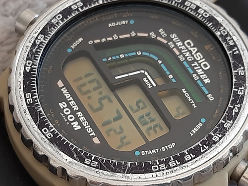Casio Surfing Timer Dw-4100 Anos 80 Raro Preto Prateado Preto (Usado)