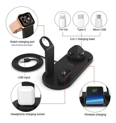Imagen 4 de 6 de Estación De Carga Inalámbrica 4 En 1 iPhone- Android- Iwatch