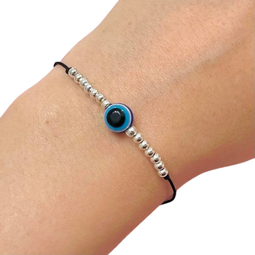 Pulsera Hilo Negro Ojito Protector Baño De Plata Ps 270-18