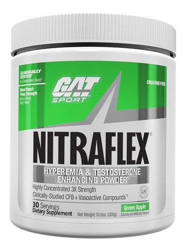 Suplemento en polvo GAT Sport Advanced Pre-Workout Nitraflex aminoácidos sabor blue raspberry en pote de 300g