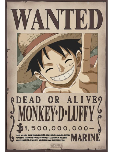 Anime Wanted Cuadro 29x19 Mdf One Piece Luffy 1.500.000.000