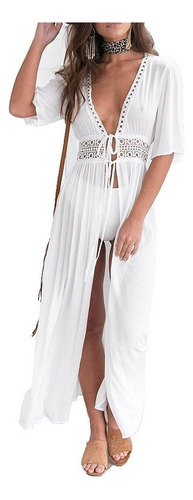 Playa Larga Tipo Vestido Cover Up Mujer Elegante [u]