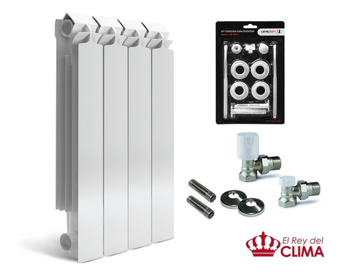 Radiador Calefacción Kanah 500 Latyn X 4 Elementos + Kit De Instalación - El Rey Del Clima