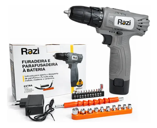Furadeira Parafusadeira Bateria 12v Bivolt Acessorios Razi