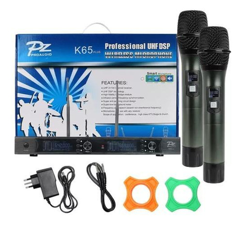 Microfone Sem Fio Duplo Mão Multifrequência Uhf K65 Plus Cor