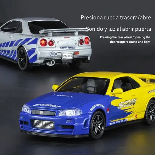 ミニカー SKYLINE R34 GTR 1:32 Skyline Gtr R34 Diecast Car Model Open Doors | Frete grátis