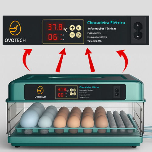 Chocadeira Para Ovos Incubadora Automática Ovoscópio 48 Ovos